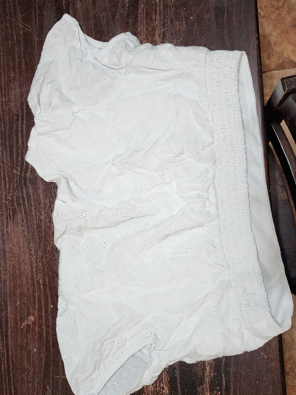 White Eyelet Crop Top with Smocked Hem